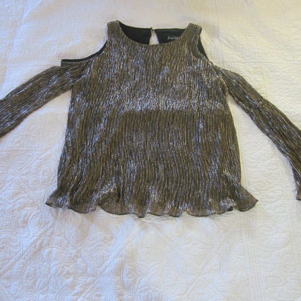 Joseph Ribkoff Top 6 Metallic Gold Cold Shoulder Bell Sleeve
